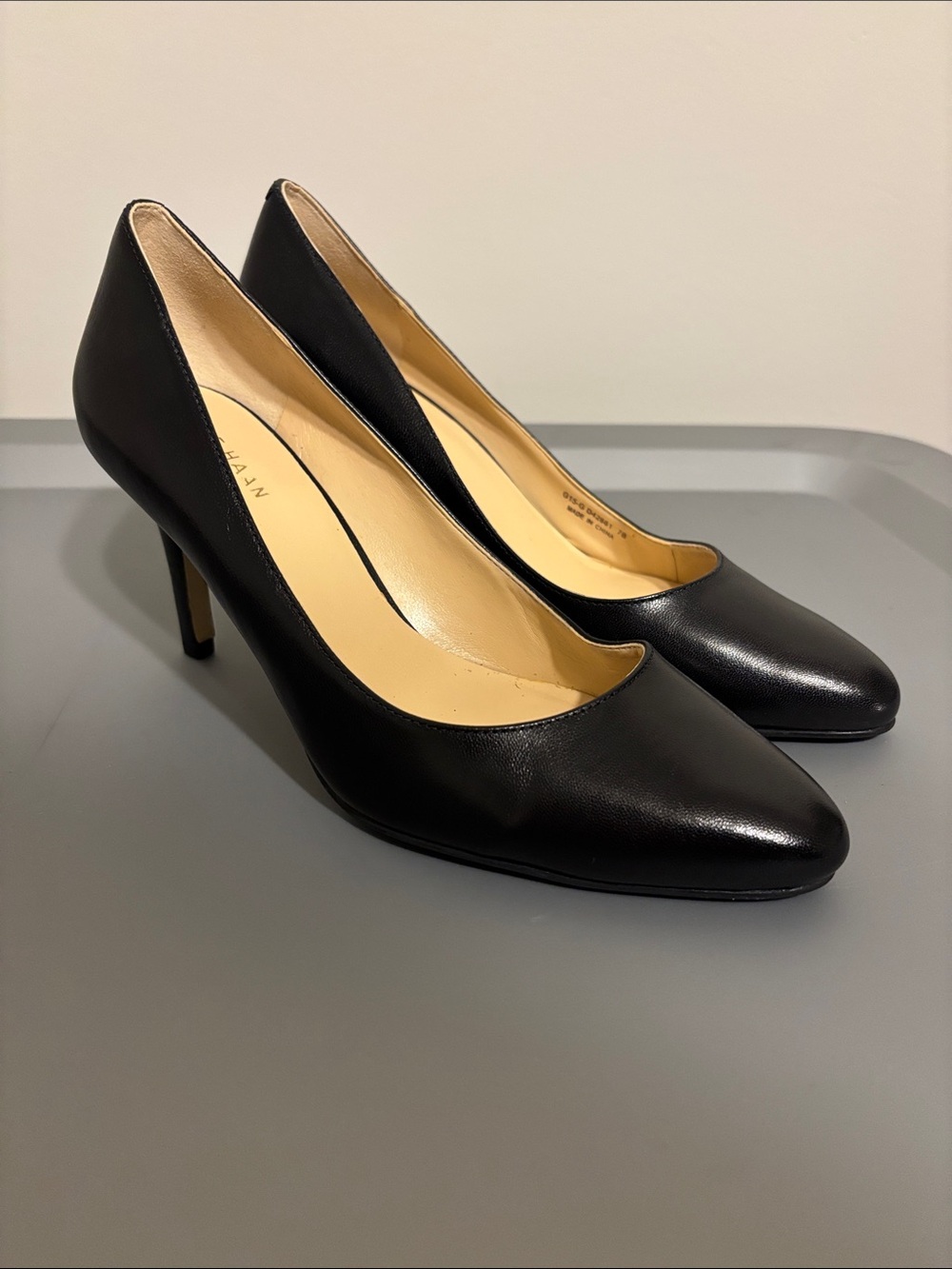 Cole Haan Black Leather Pointed-Toe Pumps - Picture 3 of 5